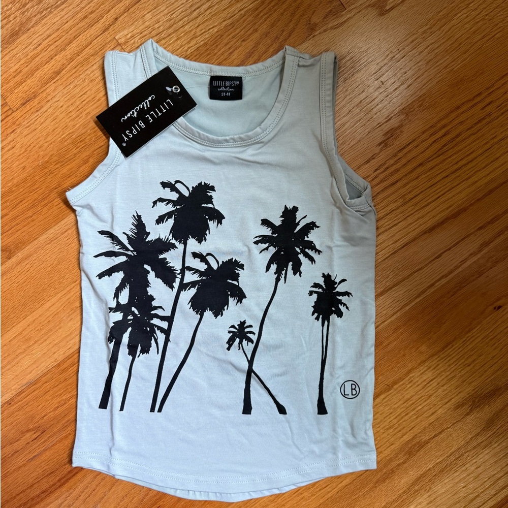 Little Bipsy Light Gray Tank with Black Palm Print